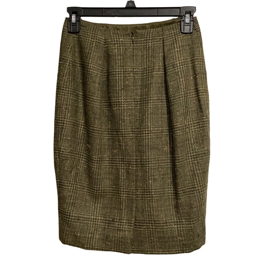 Escada Vintage Plaid Wool Silk Skirt Green - Picture 2 of 13